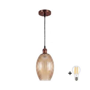BRILAGI-LED Luster na lanku R GLASS 1xE27/60W/230V pr. 17 cm medená/dymovo-béžová NSTK7499+AI0179 vyobraziť
