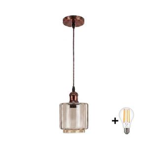BRILAGI - LED luster na lanku R GLASS 1xE27/60W/230V pr. 14 cm medený/dymovo-béžový NSTK7399+AI0179 vyobraziť
