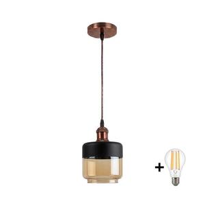BRILAGI-LED Závesné svietidlo na lanku R GLASS 1xE27/60W/230V priemer 14 cm meď/dymová béžová/čierna NSTK7324+AI0179 vyobraziť
