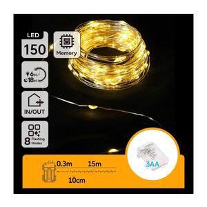 B.V. - LED vonkajší svetelný reťazec 150xLED/8 funkcií 3xAA 15, 3m IP44 teplá biela B10303K1B vyobraziť