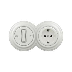lap - Retro jednopólový vypínač č. 1 a zásuvka SCHUKO 230 V v ráme, keramická biela 2xKA0008+KA0001+KA0106 vyobraziť