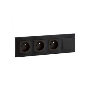 Legrand-Trojitá domová zásuvka 250V/16A a jednopólový vypínač č. 1 NILOE čierna LR0015+LR0001+LR0001+LR0001+LR0006 vyobraziť
