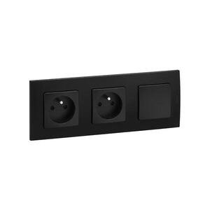 Legrand -Dvojitá domová zásuvka 250V/16A a jednopólový vypínač č. 1 NILOE čierna LR0014+LR0001+LR0001+LR0006 vyobraziť