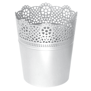 PROSPERPLAST - Obal na kvetináč LACE 14cm biely, umelá hmota vyobraziť