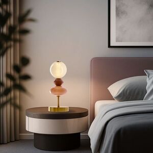 FLORES lampka stołowa mosiężny+brązowy 10W LED 3000K klosz biały vyobraziť