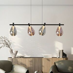 Lampa wisząca Denso szklana czarna nad stół potrójna z kloszami dymionymi i miedzianymi vyobraziť
