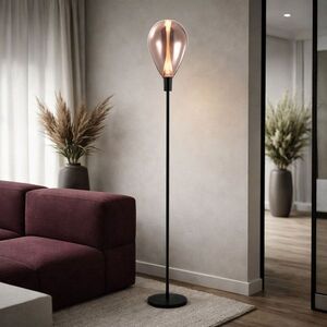 Lampa podłogowa Denso szklany klosz miedziany czarna metalowa do salonu vyobraziť