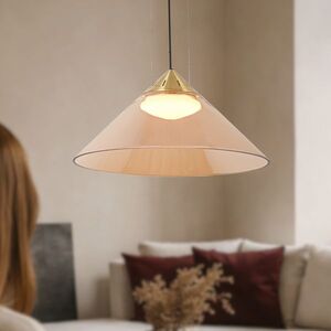 Lampa wisząca Presto 42 szklana złota z kloszem bursztynowym nad stół GX53 vyobraziť