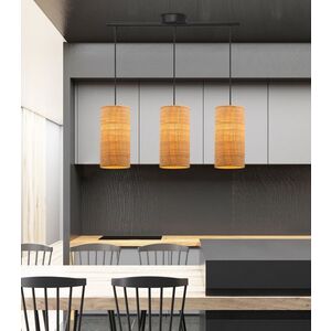 Závesná lampa Fleri čierna 3x60 e27 tienidlo 12x25 béžový ratan vyobraziť