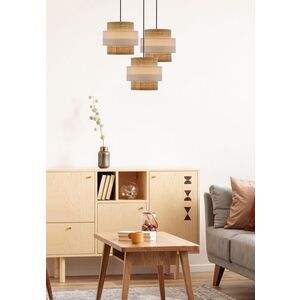 Závesná lampa z ratanu, čierna, tanier, 3x40w, tienidlo e27, biela+krémová vyobraziť
