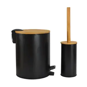 Súprava kôš 5l + WC kefa čierna Wood vyobraziť