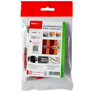 Univerzálne hmoždinky DuoPower 6x50 so skrutkou, 20 ks, v polybagovom vrecku vyobraziť