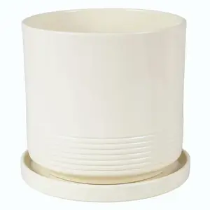 Kvetináč Cylinder Rille 15 cm krémová + podmiska vyobraziť