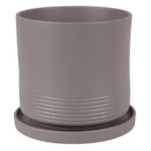 Kvetináč Cylinder Rille 15 cm sivý matná + podmiska vyobraziť