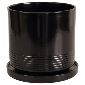Kvetináč Cylinder Rille 17 cm čierna + podmiska vyobraziť