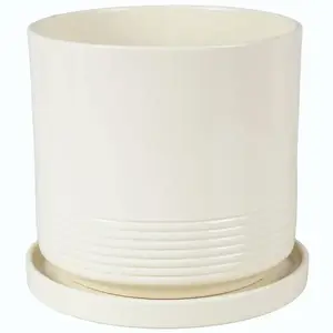 Kvetináč Cylinder Rille 17 cm krémová + podmiska vyobraziť