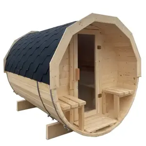 Exteriérová sudová sauna s terasou 2, 4 m + pec Sentiotec 100 9 kW vyobraziť