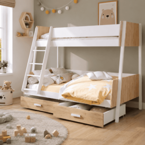 ArtBed Detská poschodová posteľ s roštom MORITZ | dub/biela 120 x 200 cm vyobraziť