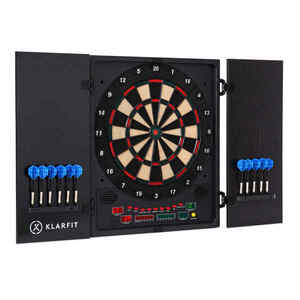 KLARFIT Dartmaster 180 šípky predné dvierka vrátane 12 šípok a 24 šípkových hrotov napájanie montáž na stenu vyobraziť