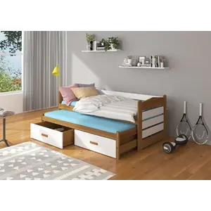 Dětská postel s matracemi a výsuvnou přistýlkou Tiara 200x90 bílá/dub tmavý vyobraziť