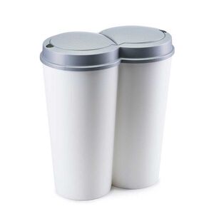 Dvojkomorový odpadkový kôš TWIN 50 L biely/sivý vyobraziť