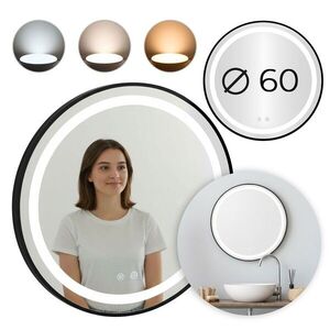 Okrúhle LED zrkadlo SISI 60 cm s 3 teplotami svetla čierne vyobraziť