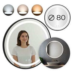 Okrúhle LED zrkadlo SISI 80 cm s 3 teplotami svetla čierne vyobraziť