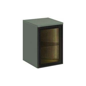 Prosklená závěsná skříňka pod umyvadlo Sombra Green s LED osvětlením a deskou 40 cm reed green vyobraziť