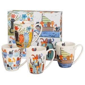Sada 4 ks porcelánových hrnčekov Mačací svet 360 ml viacfarebná vyobraziť
