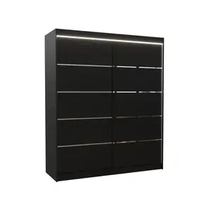 Šatní skříň s posuvnými dveřmi a LED osvětlením Spec 180 cm černá vyobraziť