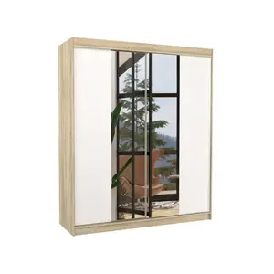 Šatní skříň s posuvnými dveřmi a zrcadlem Balany 180 cm dub Sonoma/bílá vyobraziť