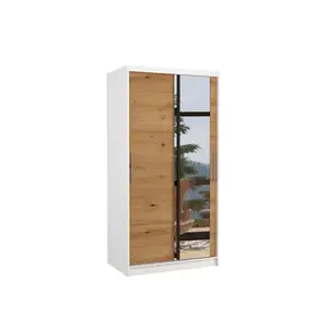 Šatní skříň s posuvnými dveřmi a zrcadlem Baron 100 cm bílá/dub Artisan vyobraziť