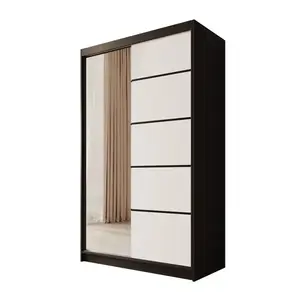 Šatní skříň s posuvnými dveřmi a zrcadlem Caspel 120 cm černá/bílá vyobraziť