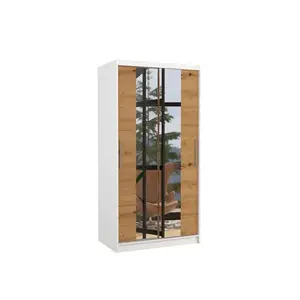 Šatní skříň s posuvnými dveřmi a zrcadlem Dragon 100 cm bílá/dub Artisan vyobraziť
