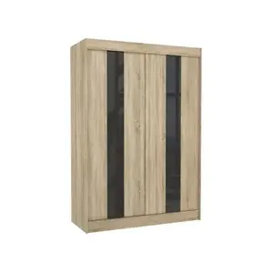 Šatní skříň s posuvnými dveřmi Karena 150 cm dub Sonoma/černá vyobraziť