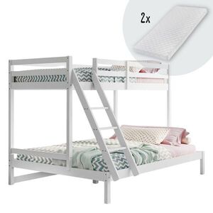 Kids Collective POSCHODOVÁ POSTEĽ 90x200 s prídavným veľkým lôžkom 140x200 a dvoma matracmi v bielej farbe vyobraziť