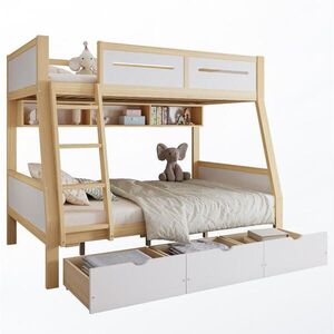 OKWISH POSCHODOVÁ posteľ 90/200 a 120/200 cm biela/prírodná s úložnými zásuvkami a stojanom na knihy z borovice a MDF vyobraziť