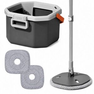 Relaxdays MOP Antracit Sivá Oranžová rotačné vedro 6 l oddelená voda 2-dielny-set mikrovlákno tyč vyobraziť
