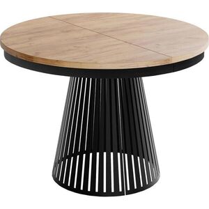 WFL GROUP JEDÁLENSKÝ STÔL Naro Okrúhly Rozkladací s Čiernou Lamelovou Podnožou, Dub Craft Hnedý 100-176/100/76 cm vyobraziť