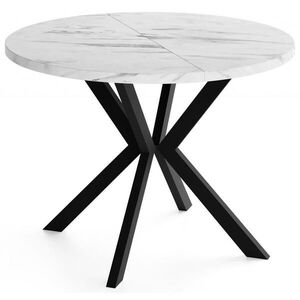 WFL GROUP OKRUHLY Rozkladaci Jedalensky Stol - Loft Styl s Kovovymi Nohami - 100 az 180 cm - Industrialny Stol - Biely Mramor - 100 cm vyobraziť