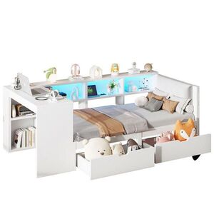 Redom POSTEĽ 90/200 cm z MDF s policami, zásuvkami, USB nabíjaním a LED osvetlením, Biela vyobraziť