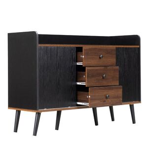 Redom SIDEBOARD 117, 5/40/80 cm s posuvnými dvierkami, 3 zásuvkami a úložnými policami, Čierna a drevená vyobraziť