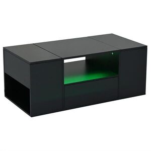 Redom KONFERENČNÝ stolík 100/50/40 cm s LED osvetlením, zásuvkou a 2 úložnými priestormi vo vysokom lesku, Čierna vyobraziť