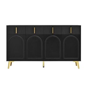 Redom SIDEBOARD 140/38/82 cm s 4 dvierkami a 4 zásuvkami, nastaviteľnými policami a zlatými detailmi, Čierna vyobraziť