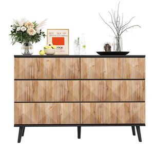 Redom SIDEBOARD 120/40/85 cm so 6 zásuvkami, geometrickým reliéfom a skrytými úchytmi, Čierna / prírodná vyobraziť