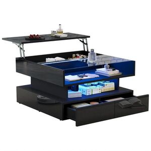 Redom KONFERENČNÝ stolík 80/80/45 cm s hydraulickým zdvihom, LED osvetlením, skrytým úložným priestorom a 2 zásuvkami, Čierna vyobraziť