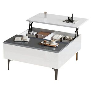 Redom KONFERENČNÝ stolík 70/70/35 cm s výškovo nastaviteľnou doskou, LED osvetlením a úložným priestorom, Biela/Sivá vyobraziť