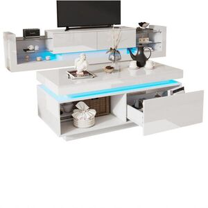 Redom SET TV skrinky a konferenčného stolíka 181/38/38 cm + 100/50/40, 3 cm z drevotriesky s LED osvetlením, vysoký lesk, Biela vyobraziť