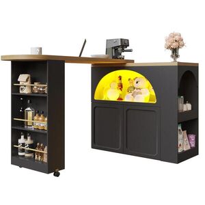 Redom BAROVÝ stôl 135-205/39/100 cm výsuvný s LED osvetlením, USB a úložným priestorom, Čierna vyobraziť