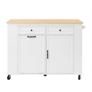Redom KUCHYNSKÝ ostrovček 120/40-70/92 cm s výklopnou doskou, kolieskami, zásuvkami a priestorom na odpad, Biela/Prírodná vyobraziť